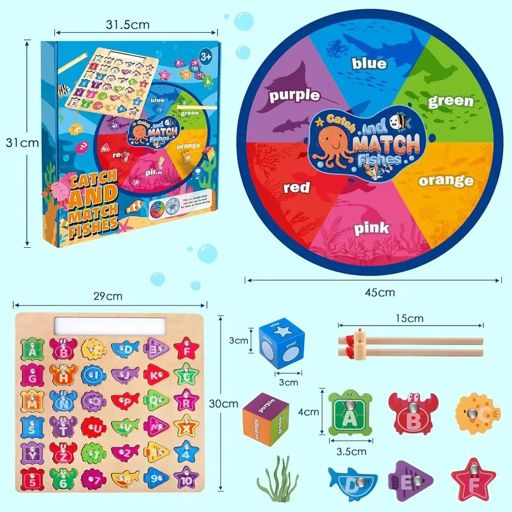 Wooden Magnetic Fishing Game – ABC & Numbers Learning Toy for Kids 3+